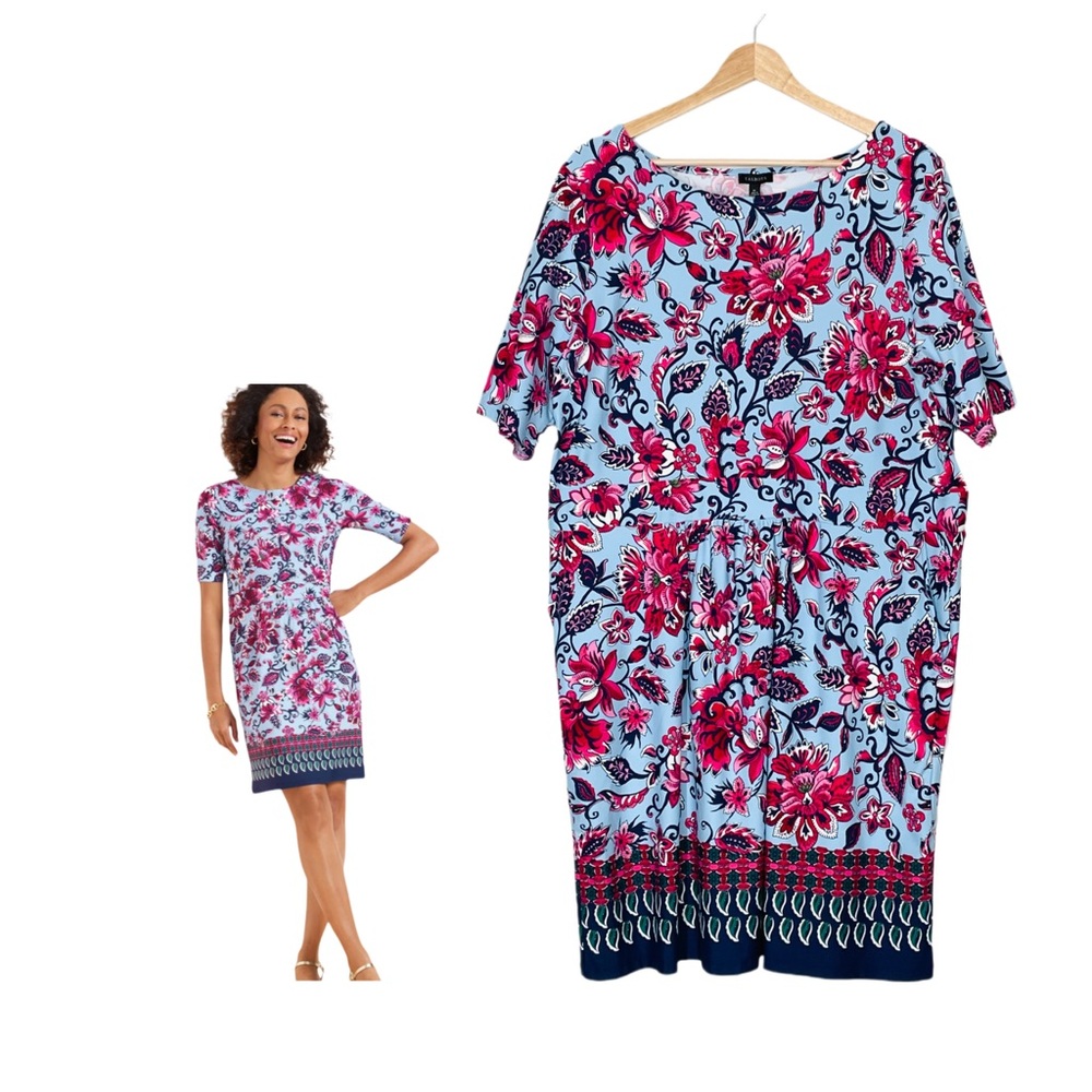 Talbots Effortless Jersey Sheath Dress Climbing Chrysanthemum Print Size XL NWT